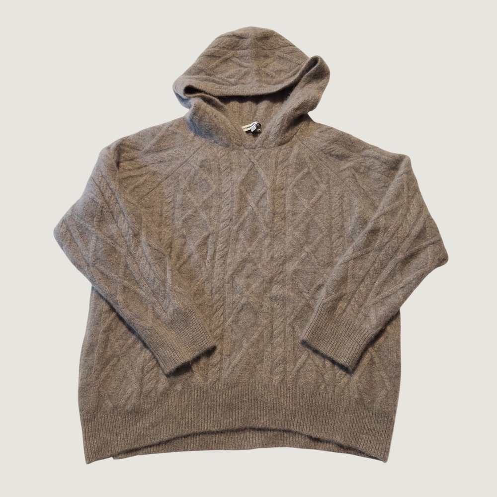 The Cashmere Project Hoodie Taupe Grey Cable Knit 100% Cashmere XL Luxury Soft